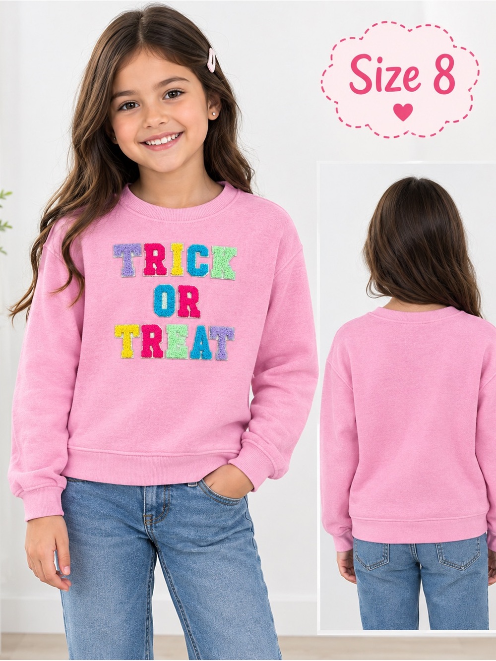 Girls Pink 'Trick or Treat' Pullover Sweatshirt